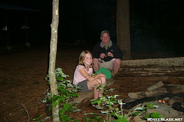 Buck and Roo at Woods Hole Shelter campfire