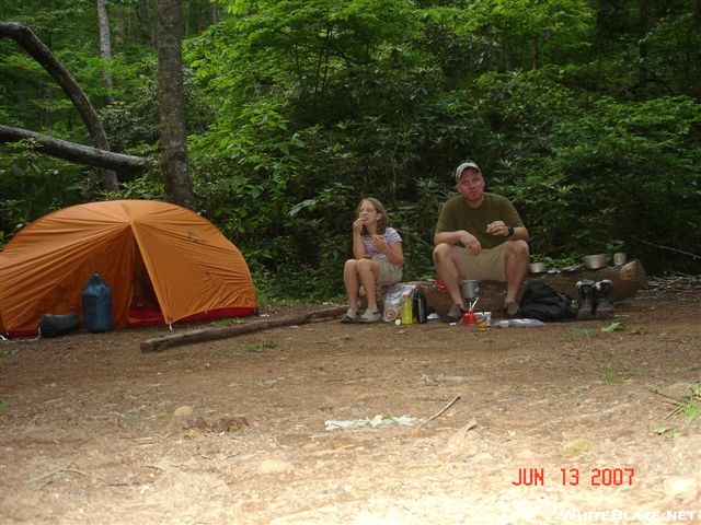 Buck and Roo in camp at Justus Creek