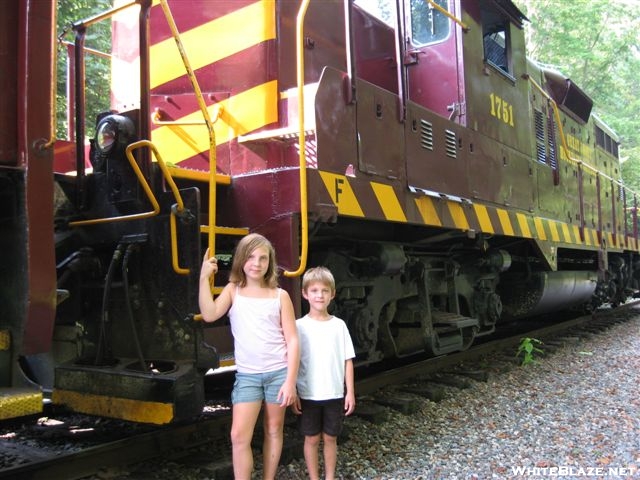 Roo and Steven by the train at NOC