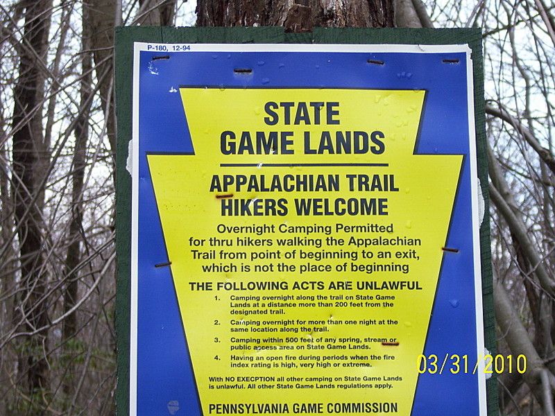 PGC regulations for camping on the AT on SGL lands in Pa.