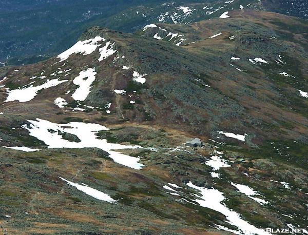 Lakes of the Clouds Hut and Mt. Monroe in early spring