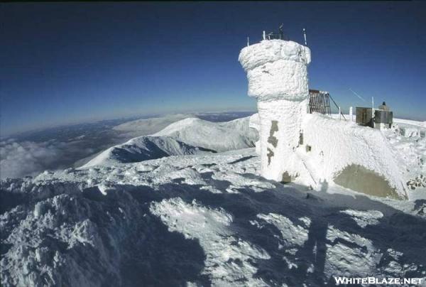 Fisheye view of Mount Washington in winter