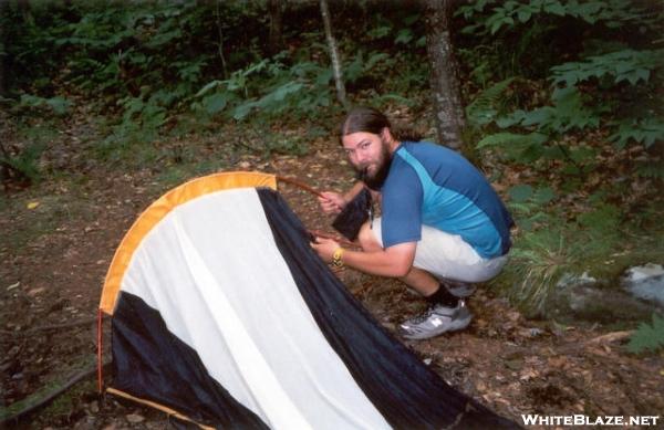 Setting up the tent on the Long trail