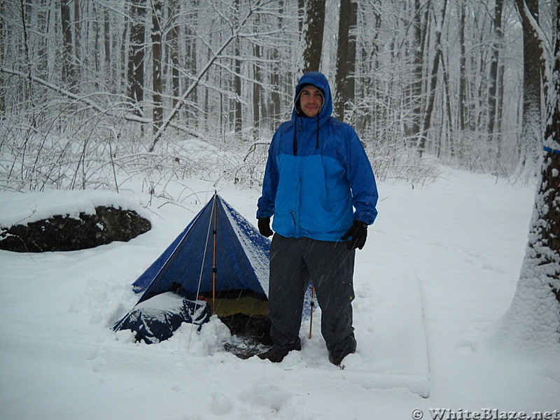Mariano and his tarp in the snow