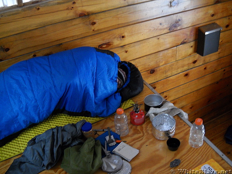 Mariano snoozes in Raven Rock shelter
