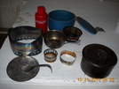 My Usual Mess Kit, Including Supercat Stove, Simmer Ring, Coffee Filter, And Pot Cozy.