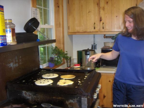 Hopeful at Blackburn Trail Center flipping blueberry pancakes