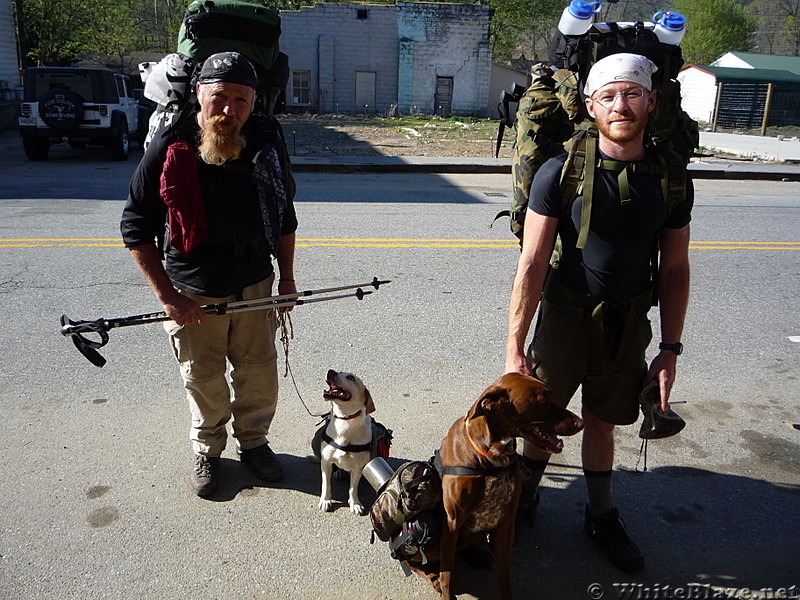 Doofus  on the left with stray dog and random thru-hiker