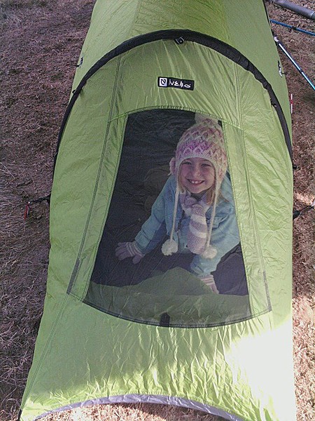 Checking out Auntie's new tent