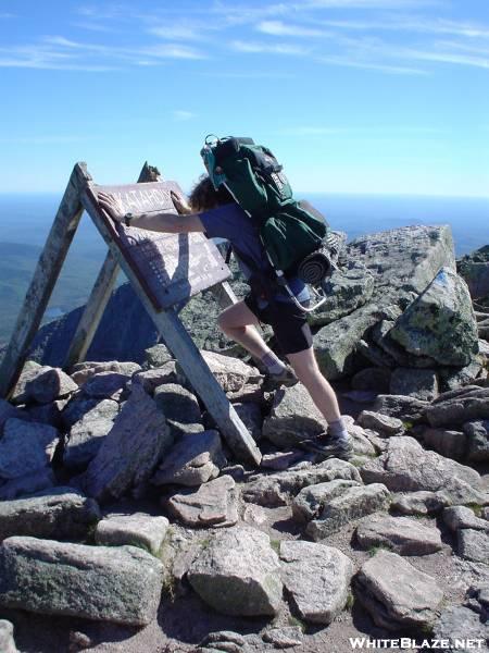 MYST reaches summit sign on Katahdin