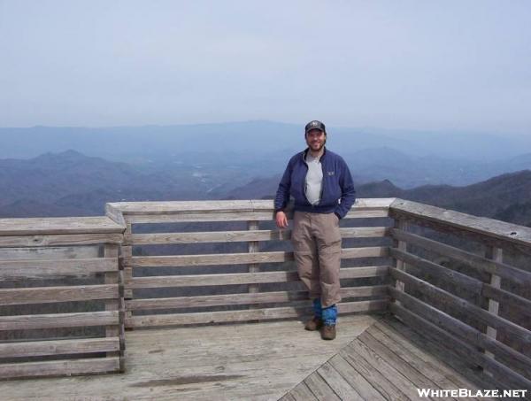 Backcountry Dave atop Wesser Bald Fire Tower.