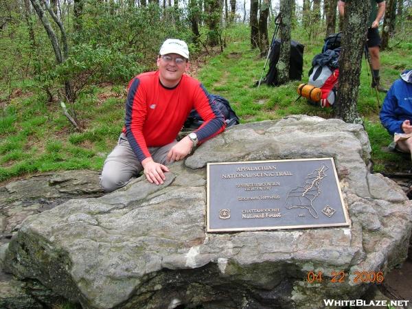 Rainman by the map plaque on Springer Mountain
