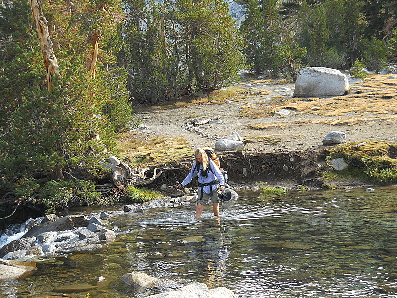 Scarf fords the upper Lyell Fork on John Muir Trail