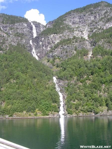 Waterfall reaches fjord