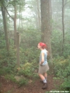 Princess Leah peruses High Rocks Blue Blaze Sign 29JUL2005 by cabeza de vaca in Trail & Blazes in North Carolina & Tennessee