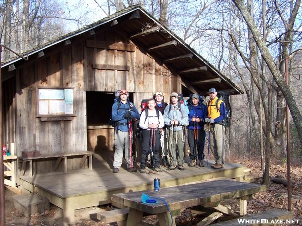 Lucky Dog and crew at deep gap shelter