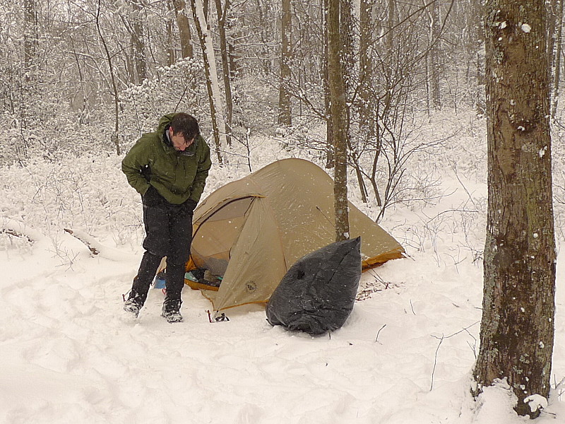 Patman Squares Away His Big Agnes Tent In The Snow