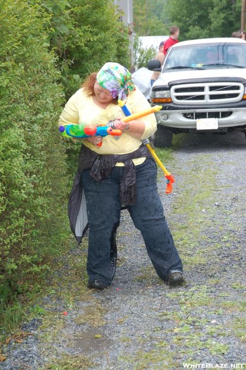 Miss Janet attacks but is riddled with balloons within an inch of her life