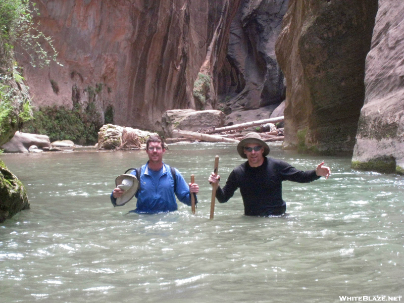 Chris & Egads Hiking the Virgin River in the Narrows at Zion